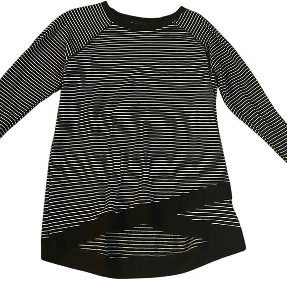 Danskin Black White Stripe Thumbhole Pullover Women’s Large Active Lounge Top - Picture 1 of 4